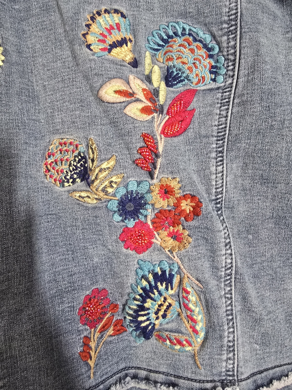 Tru Luxe Jeans Light Blue Denim Jacket with Multicolor Floral Embroidery - Picture 8 of 12